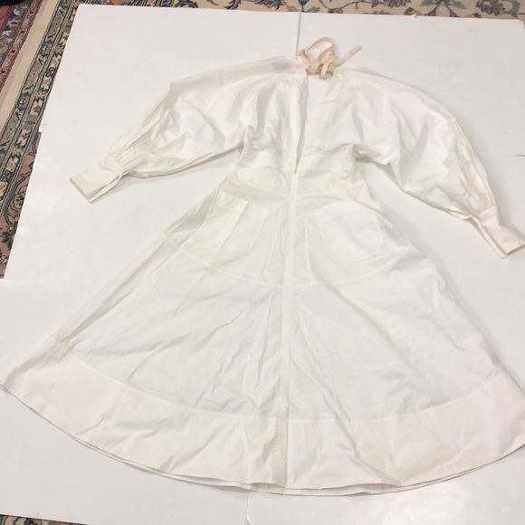 Lee Mathews 0 Dress White Cotton Long Sleeve Open Back Pockets Long Excellent - Picture 9 of 12